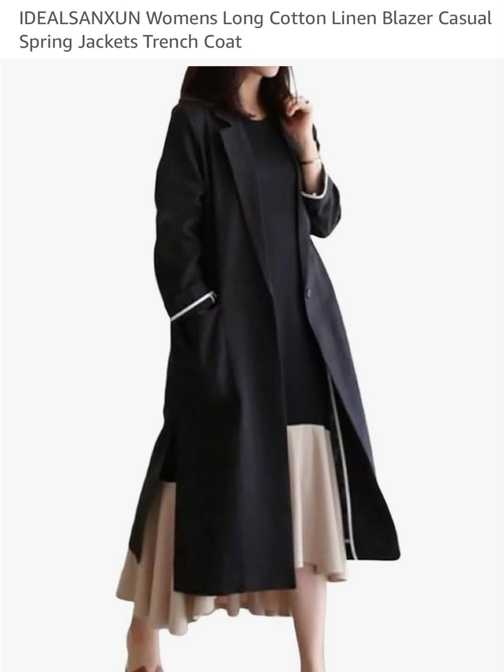 ITEM NO. 77: Black Long Cotton-Linen Trench Dress Coat